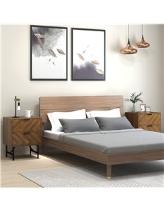 HOMCOM Bedside Table Set of 2 with 2 Drawers, Modern Side Tables with Herringbone Pattern and Metal Legs for Bedroom, Living Roo 2