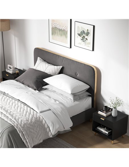 HOMCOM Elegant Bedside Table Set of 2, with Drawer and Shelf - Black/Gold Tone