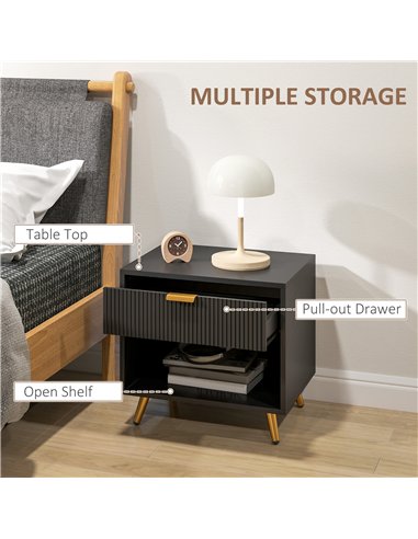 HOMCOM Elegant Bedside Table Set of 2, with Drawer and Shelf - Black/Gold Tone