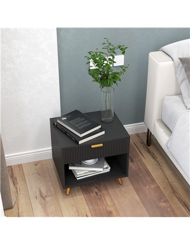 HOMCOM Elegant Bedside Table Set of 2, with Drawer and Shelf - Black/Gold Tone