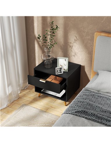 HOMCOM Elegant Bedside Table Set of 2, with Drawer and Shelf - Black/Gold Tone