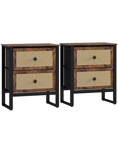 HOMCOM Industrial-Natural Bedside Table Set of 2 - Brown