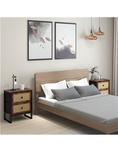 HOMCOM Industrial-Natural Bedside Table Set of 2 - Brown