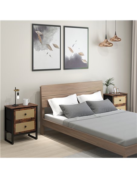HOMCOM Industrial-Natural Bedside Table Set of 2 - Brown