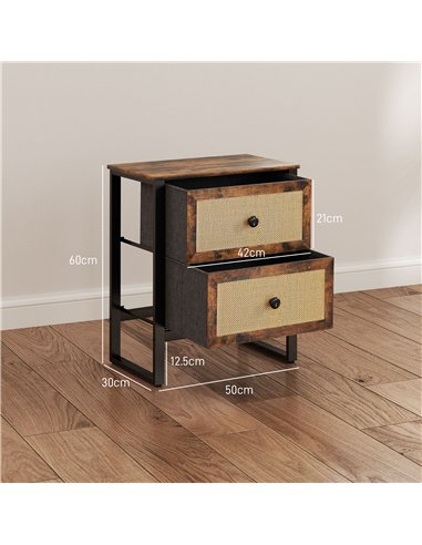 HOMCOM Industrial-Natural Bedside Table Set of 2 - Brown