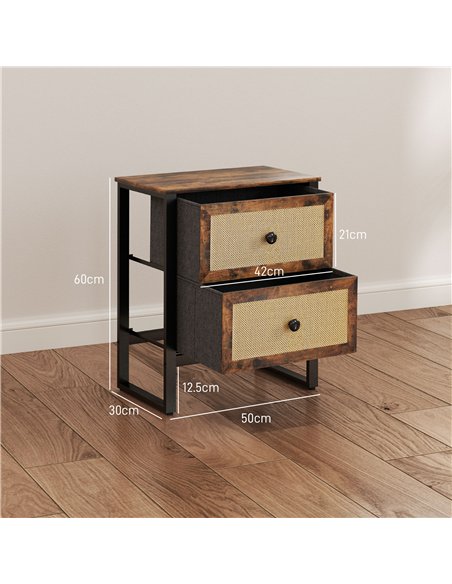 HOMCOM Industrial-Natural Bedside Table Set of 2 - Brown