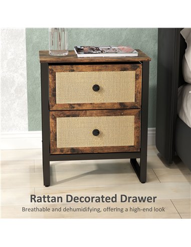 HOMCOM Industrial-Natural Bedside Table Set of 2 - Brown