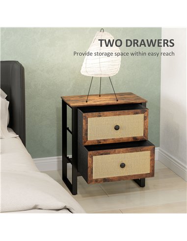 HOMCOM Industrial-Natural Bedside Table Set of 2 - Brown