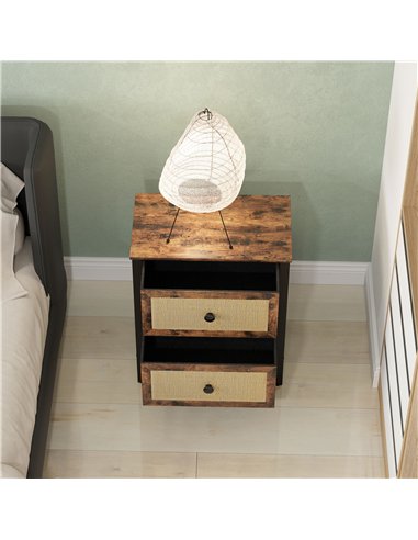 HOMCOM Industrial-Natural Bedside Table Set of 2 - Brown