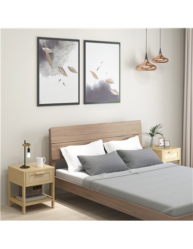 HOMCOM Bedside Table Set of 2 with Rattan Drawer, Rustic Side Tables with Storage Shelf for Bedroom, Living Room, Natural