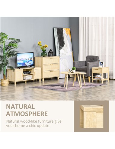 HOMCOM Bedside Table Set of 2 with Rattan Drawer, Rustic Side Tables with Storage Shelf for Bedroom, Living Room, Natural