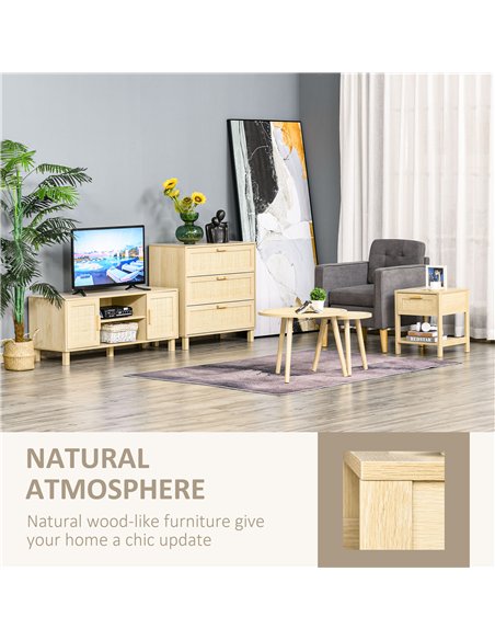 HOMCOM Bedside Table Set of 2 with Rattan Drawer, Rustic Side Tables with Storage Shelf for Bedroom, Living Room, Natural