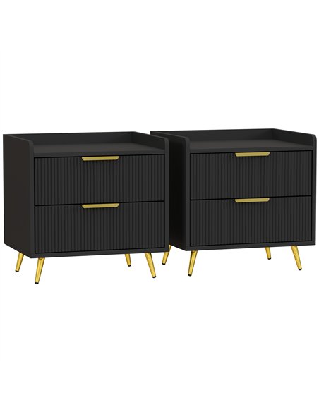 HOMCOM Elegant Two-Drawer Bedside Table Set of 2 - Black