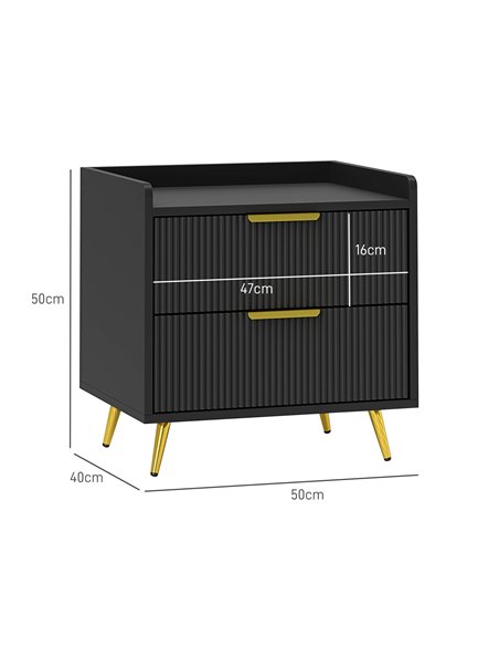 HOMCOM Elegant Two-Drawer Bedside Table Set of 2 - Black