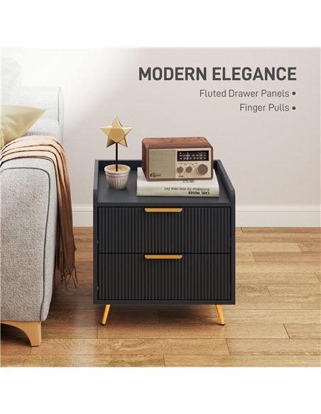 HOMCOM Elegant Two-Drawer Bedside Table Set of 2 - Black