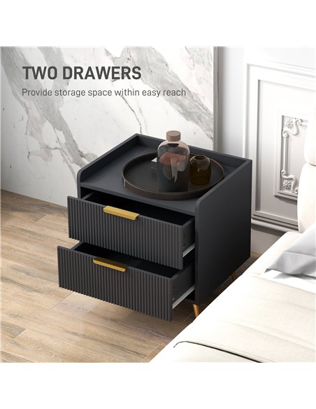 HOMCOM Elegant Two-Drawer Bedside Table Set of 2 - Black