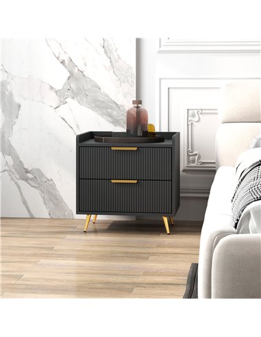 HOMCOM Elegant Two-Drawer Bedside Table Set of 2 - Black