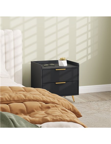 HOMCOM Elegant Two-Drawer Bedside Table Set of 2 - Black