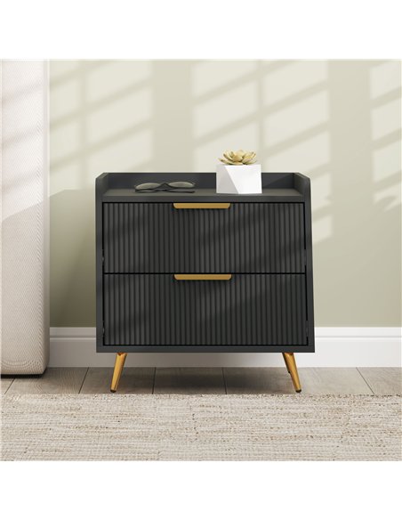 HOMCOM Elegant Two-Drawer Bedside Table Set of 2 - Black