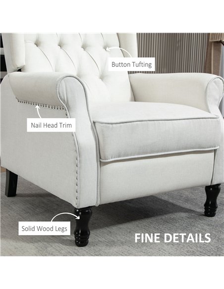HOMCOM Recliner Armchair, Vintage Reclining Chair with Nail Head Trim, Wingback Chair with Button Tufted Back and Footrest, for 