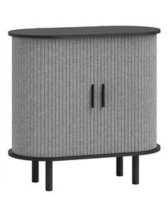 HOMCOM Tambour Sideboard with Fluted Sliding Doors, Modern Kitchen Cupboard with Storage Shelves and Wooden Legs, Grey