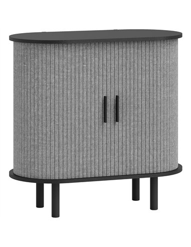 HOMCOM Tambour Sideboard with Fluted Sliding Doors, Modern Kitchen Cupboard with Storage Shelves and Wooden Legs, Grey