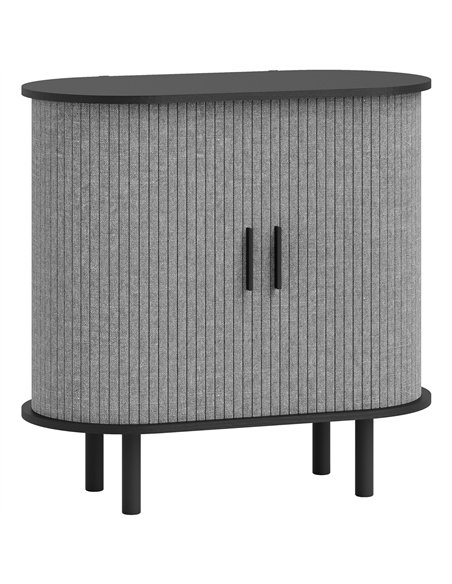 HOMCOM Tambour Sideboard with Fluted Sliding Doors, Modern Kitchen Cupboard with Storage Shelves and Wooden Legs, Grey