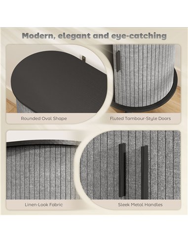 HOMCOM Tambour Sideboard with Fluted Sliding Doors, Modern Kitchen Cupboard with Storage Shelves and Wooden Legs, Grey