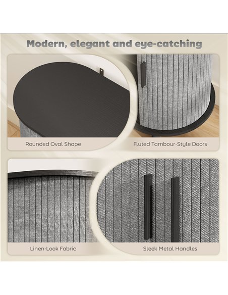 HOMCOM Tambour Sideboard with Fluted Sliding Doors, Modern Kitchen Cupboard with Storage Shelves and Wooden Legs, Grey