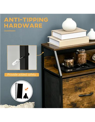 HOMCOM Bedroom Chest of Drawers, Industrial 5 Fabric Drawer Dresser with Open Shelf for Living Room, Rustic Brown