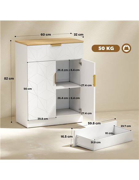 HOMCOM Sideboard Storage Cabinet, Modern Storage Cupboard with Drawer and Adjustable Shelf for Living Room, Kitchen, Dining Room