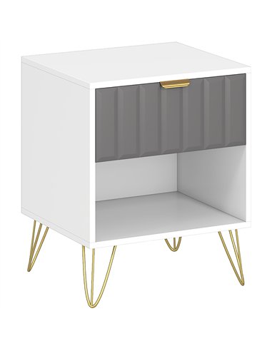 HOMCOM Bedside Table Modern Bedside Cabinet with Drawer and Open Compartment, 45 x 40 x 55, White