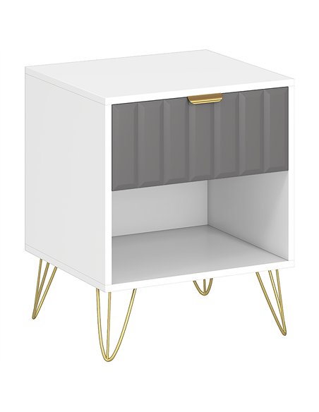 HOMCOM Bedside Table Modern Bedside Cabinet with Drawer and Open Compartment, 45 x 40 x 55, White