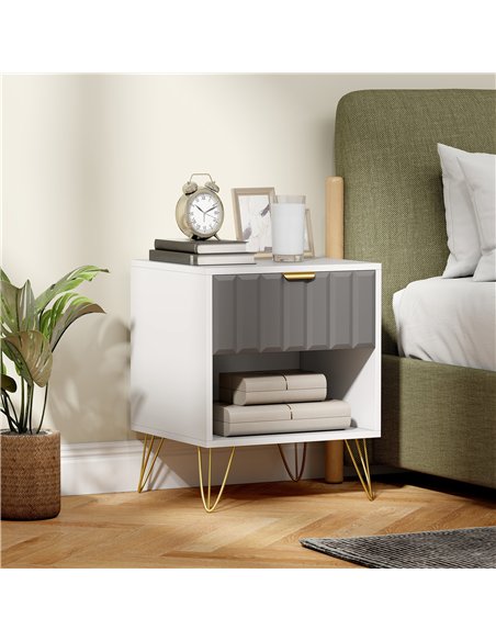 HOMCOM Bedside Table Modern Bedside Cabinet with Drawer and Open Compartment, 45 x 40 x 55, White