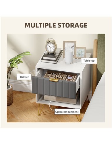 HOMCOM Bedside Table Modern Bedside Cabinet with Drawer and Open Compartment, 45 x 40 x 55, White