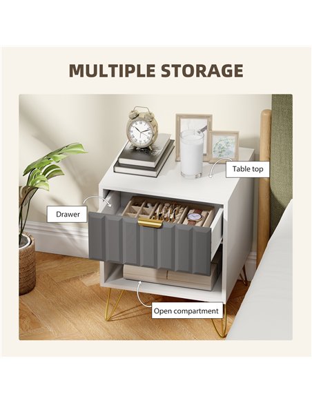 HOMCOM Bedside Table Modern Bedside Cabinet with Drawer and Open Compartment, 45 x 40 x 55, White