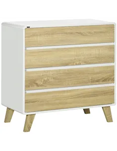 HOMCOM Drawer Chest, 4-Drawer Storage Organiser for Bedroom, Living Room, 80cmx40cmx79.5cm, White and Natural