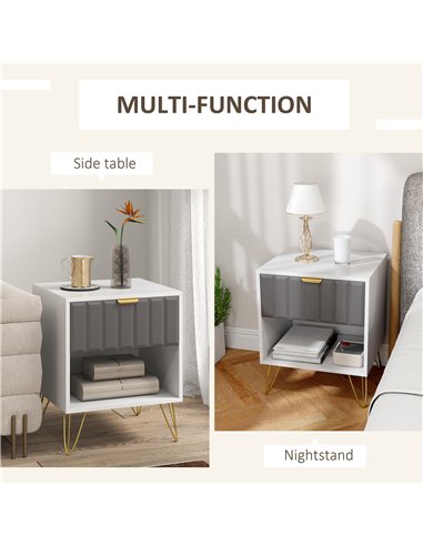 HOMCOM Bedside Table Modern Bedside Cabinet with Drawer and Open Compartment, 45 x 40 x 55, White