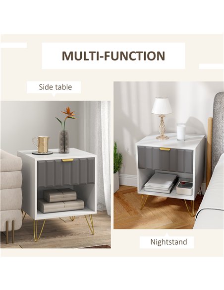HOMCOM Bedside Table Modern Bedside Cabinet with Drawer and Open Compartment, 45 x 40 x 55, White