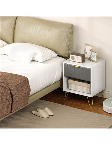 HOMCOM Bedside Table Modern Bedside Cabinet with Drawer and Open Compartment, 45 x 40 x 55, White