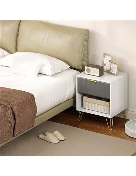 HOMCOM Bedside Table Modern Bedside Cabinet with Drawer and Open Compartment, 45 x 40 x 55, White