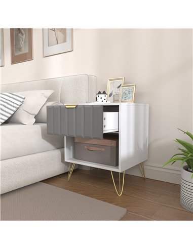 HOMCOM Bedside Table Modern Bedside Cabinet with Drawer and Open Compartment, 45 x 40 x 55, White