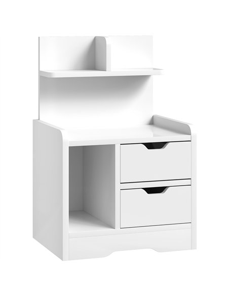 HOMCOM Bedside Table with 2 Drawers and Open Shelves - High Gloss White