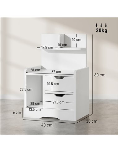 HOMCOM Bedside Table with 2 Drawers and Open Shelves - High Gloss White