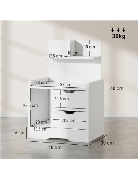 HOMCOM Bedside Table with 2 Drawers and Open Shelves - High Gloss White