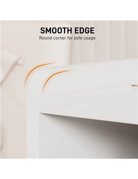 HOMCOM Bedside Table with 2 Drawers and Open Shelves - High Gloss White