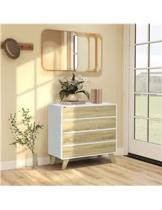 HOMCOM Drawer Chest, 4-Drawer Storage Organiser for Bedroom, Living Room, 80cmx40cmx79.5cm, White and Natural 2