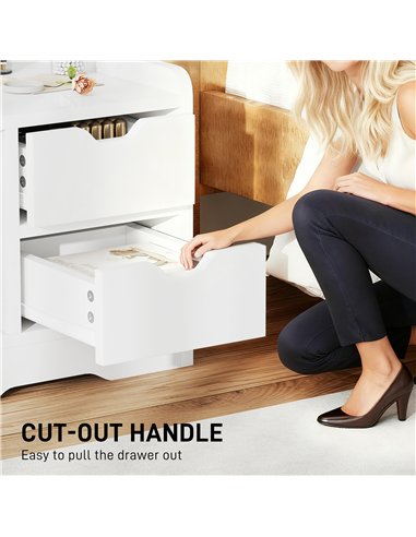 HOMCOM Bedside Table with 2 Drawers and Open Shelves - High Gloss White
