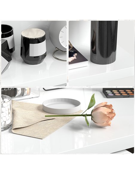 HOMCOM Bedside Table with 2 Drawers and Open Shelves - High Gloss White