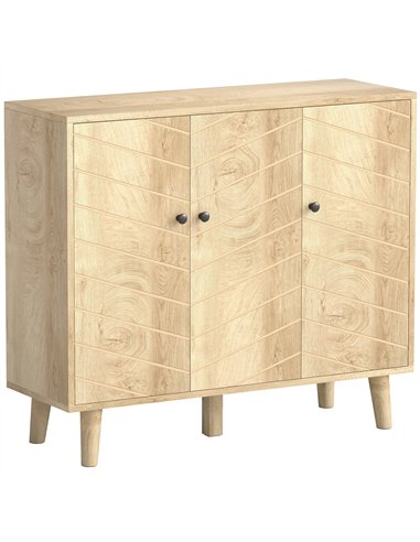 HOMCOM Vintage Sideboard with Chevron Doors and Pine Wood Legs for Living Room, Kitchen